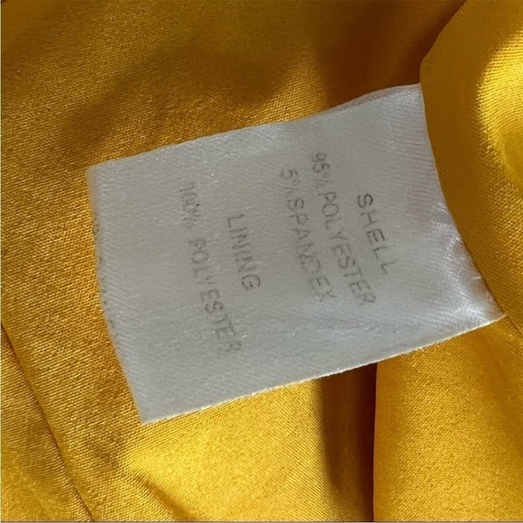 HARLYN Asymmetrical Ruffle Sleeveless V-Neck Yellow‎ Crepe Sheath Midi Dress L - Picture 7 of 8